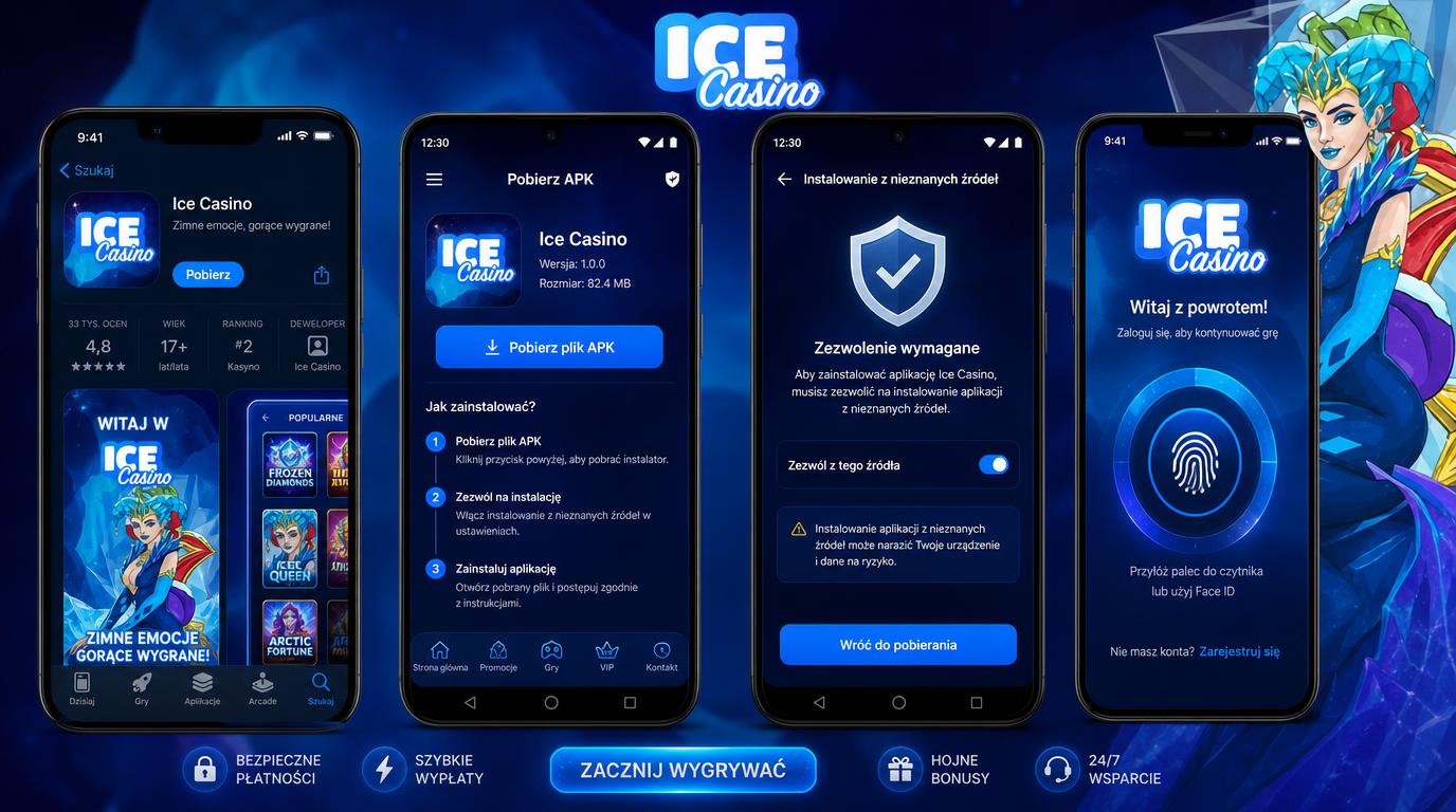 Interfejsy instalacji aplikacji IceCasino na Androidzie i iOS.